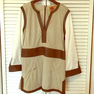 Tory Burch suede leather trim linen tunic XS